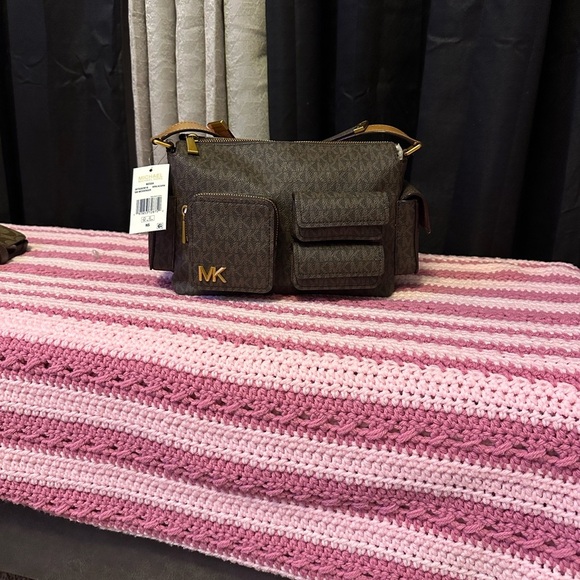 Michael By Michael Kors Brown/Acorn Dakota Medium Signature Logo Shoulder Bag - Picture 8 of 11